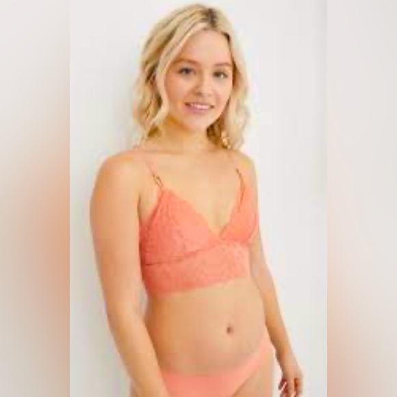 Aerie New Blooms Lace Padded Triangle Bralette in Coral size XL - Picture 1 of 8
